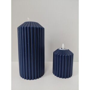 SET of 2 Ashland Wax LED Candles Warm White Flickering Flame Various Sizes Blue